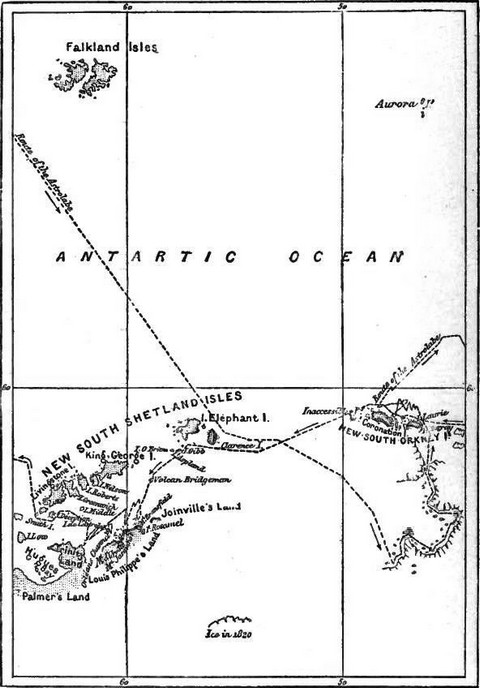 Reduced Map of D'Urville's discoveries in the Antarctic regions